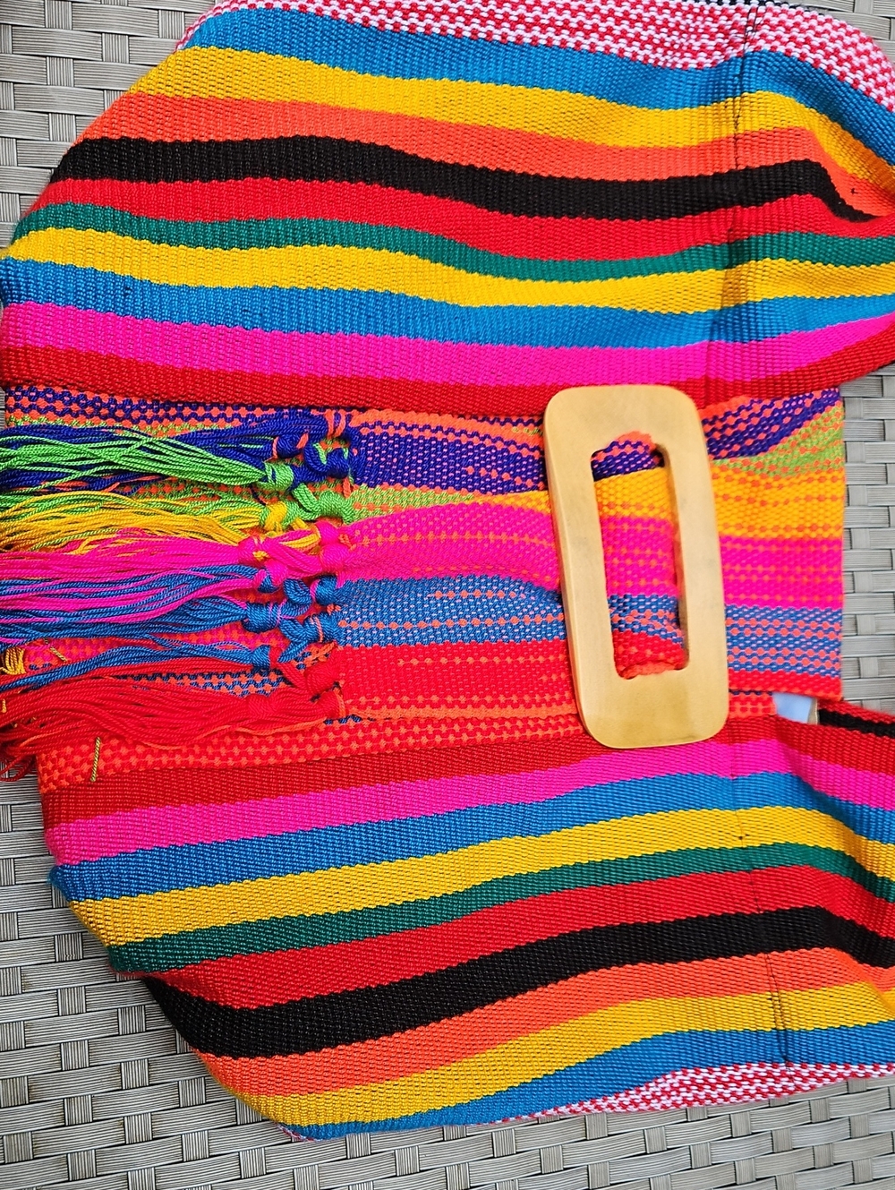 New Handwoven Rainbow Stripe Crossbody Bag with Fringe